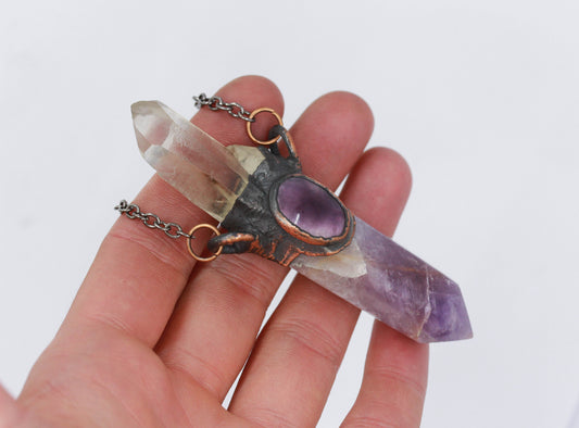 Amethyst, Quartz & Fluorite Necklace