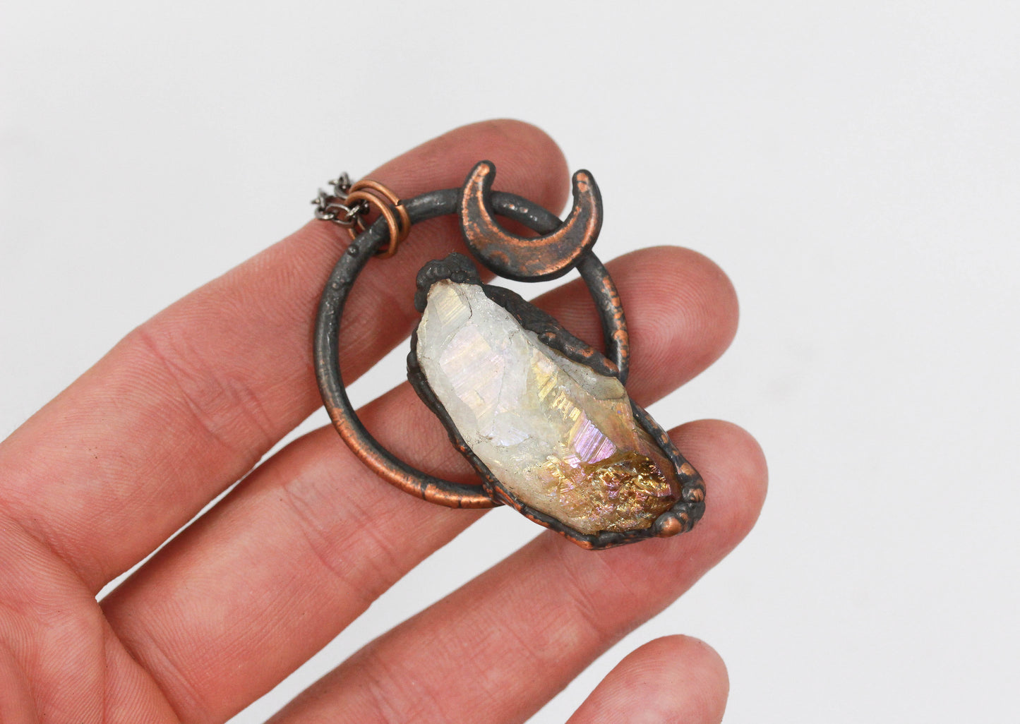 Small Aura Citrine Moon Necklace