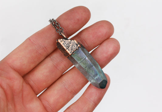 Aqua Aura Quartz Point Necklace