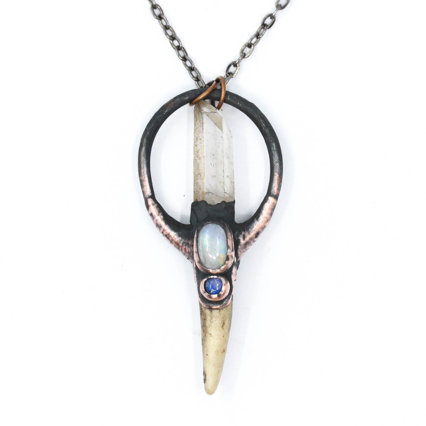 Small Deer Antler, Quartz & Moonstone Necklace
