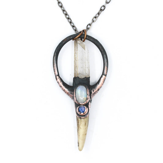 Small Deer Antler, Quartz & Moonstone Necklace