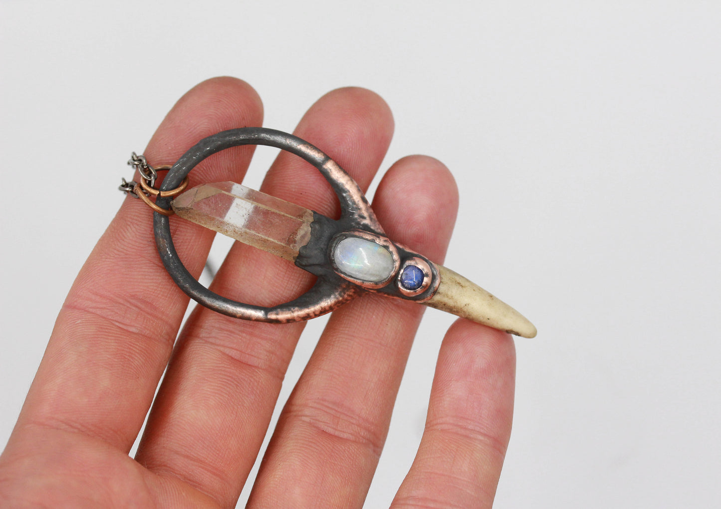 Small Deer Antler, Quartz & Moonstone Necklace
