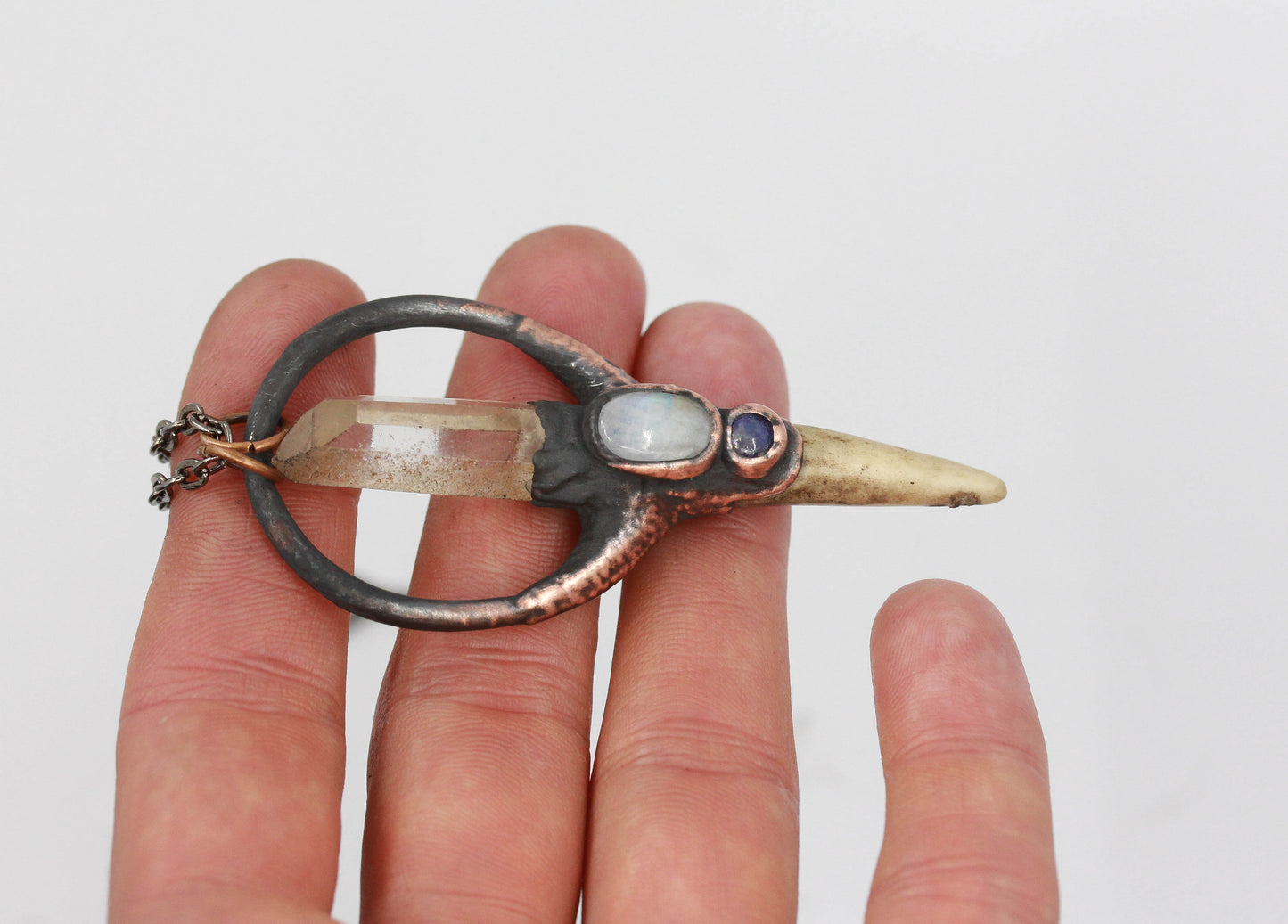 Small Deer Antler, Quartz & Moonstone Necklace