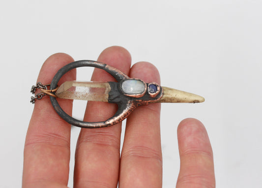 Small Deer Antler, Quartz & Moonstone Necklace