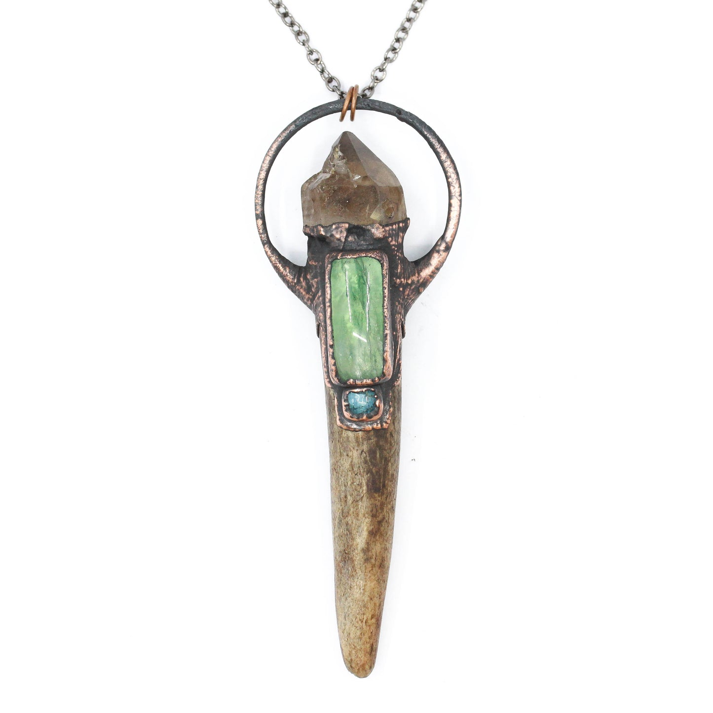 Deer Antler, Smoky Quartz & Fluorite Necklace