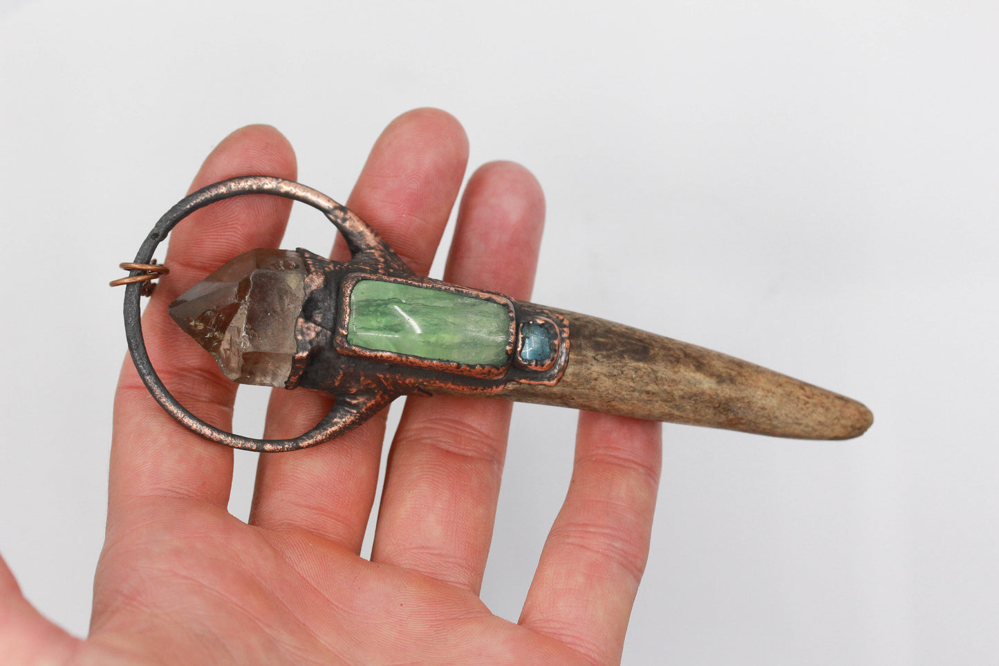 Deer Antler, Smoky Quartz & Fluorite Necklace