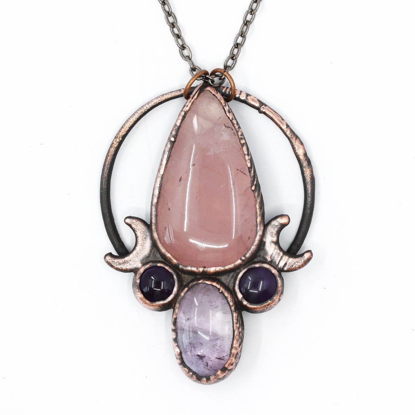 Rose Quartz & Amethyst Moon Necklace