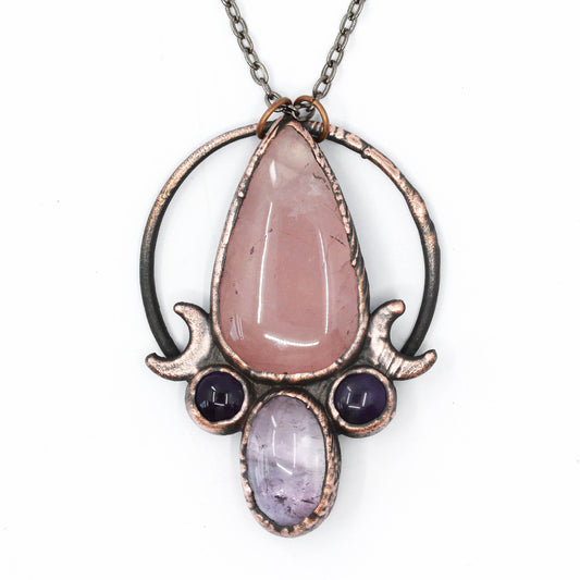 Rose Quartz & Amethyst Moon Necklace
