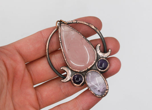 Rose Quartz & Amethyst Moon Necklace