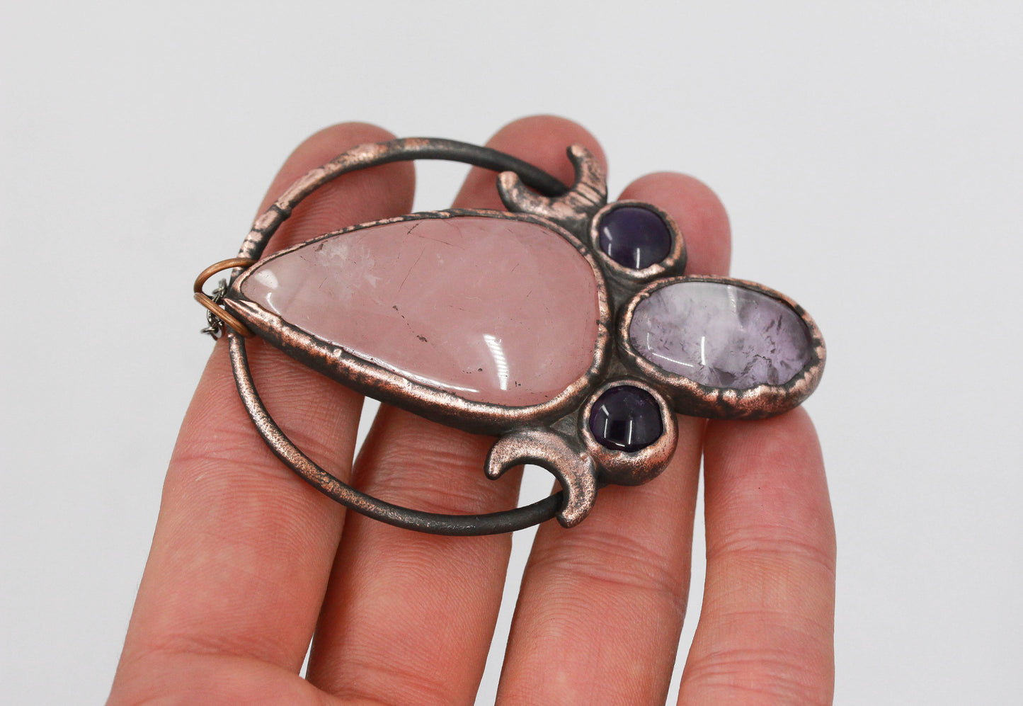 Rose Quartz & Amethyst Moon Necklace