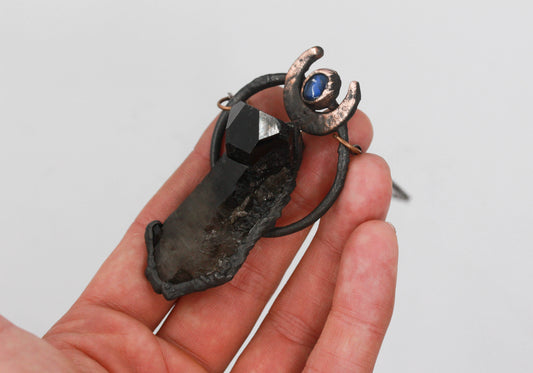 Smoky Quartz & Labradorite Moon Necklace