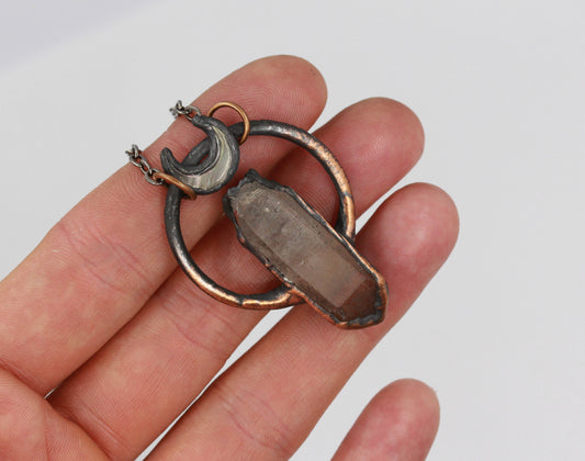 Hematite Quartz & Abalone Shell Moon Necklace