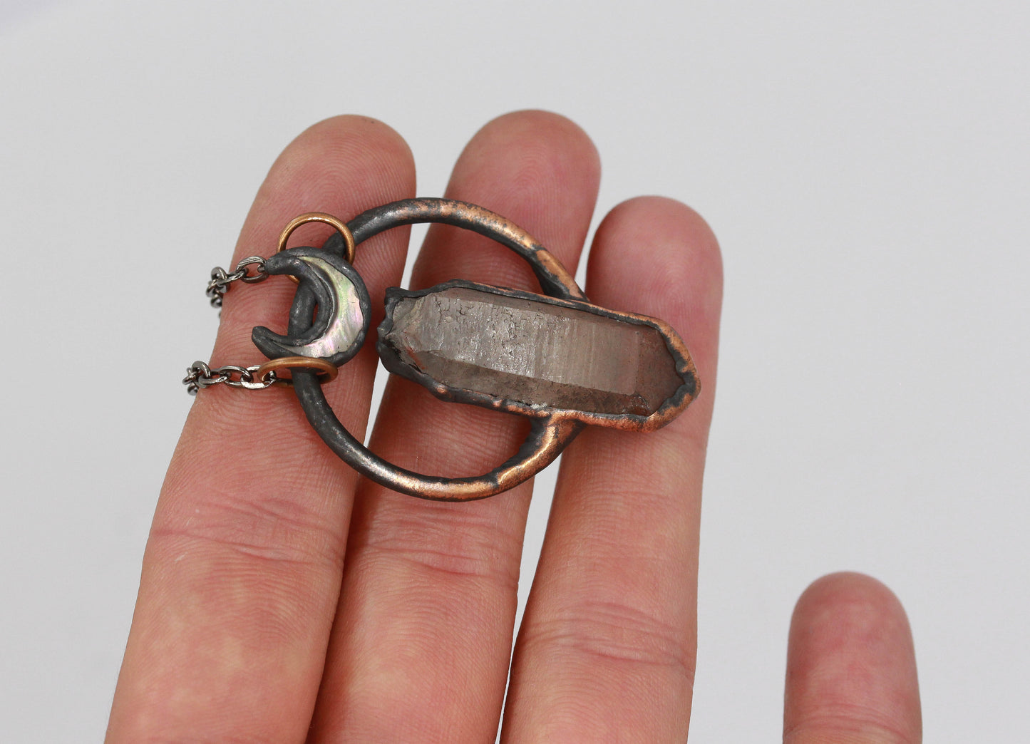 Hematite Quartz & Abalone Shell Moon Necklace