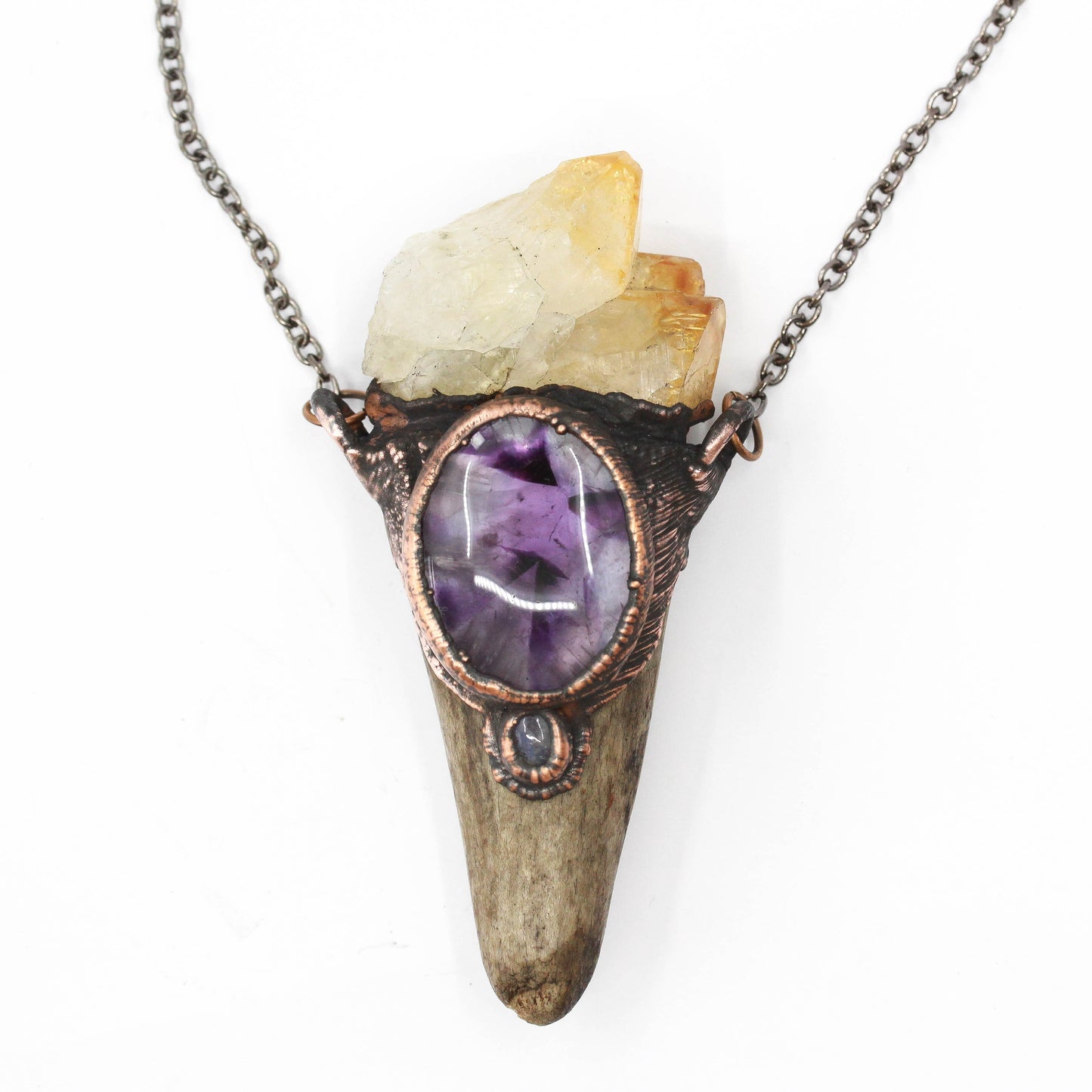 Deer Antler, Amethyst & Aura Citrine Necklace