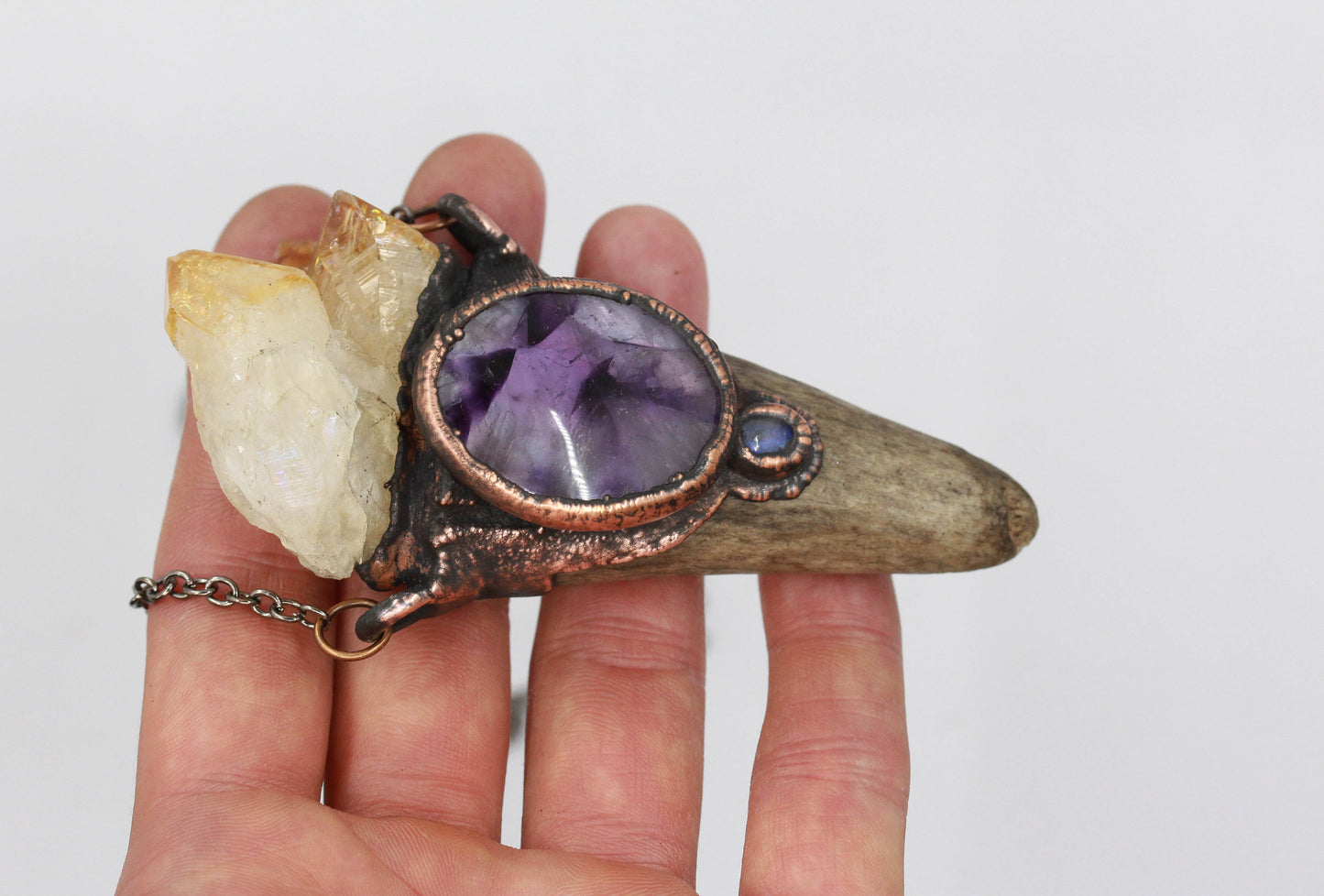 Deer Antler, Amethyst & Aura Citrine Necklace