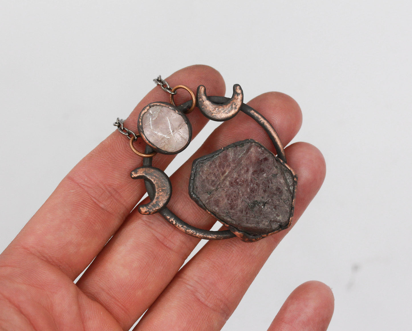 Record Keeper Ruby & Morganite Moon Necklace