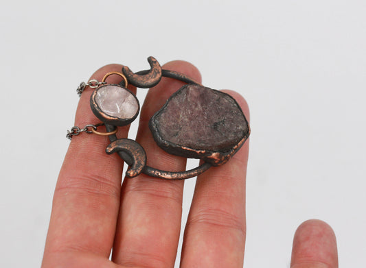 Record Keeper Ruby & Morganite Moon Necklace