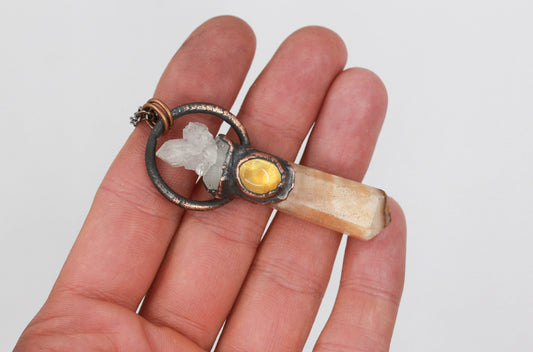 Orange Calcite, Quartz & Citrine Necklace