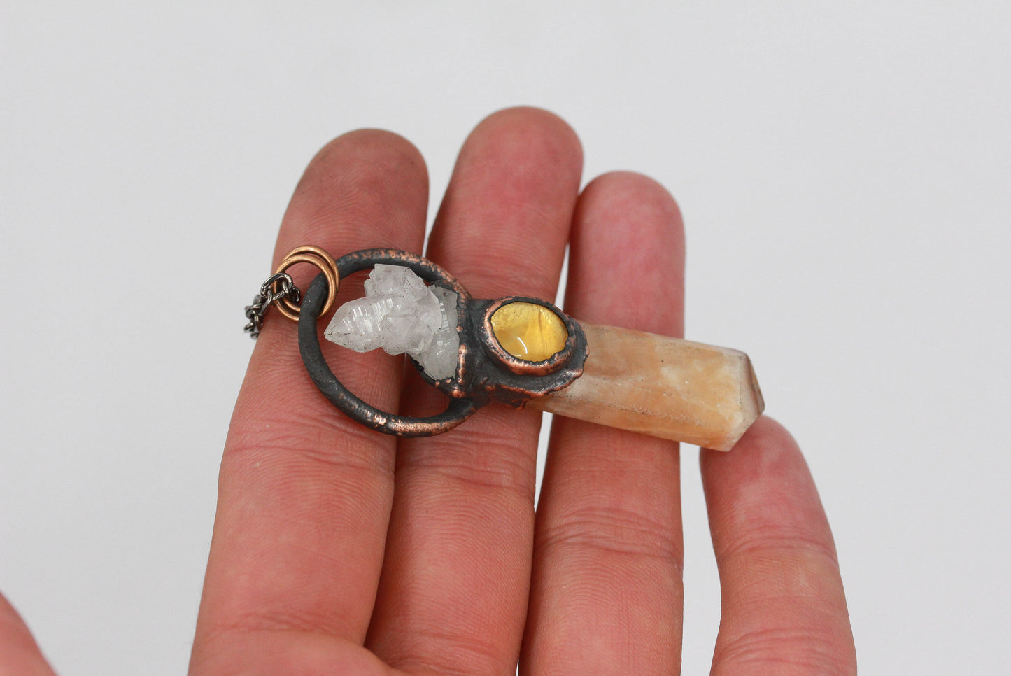 Orange Calcite, Quartz & Citrine Necklace
