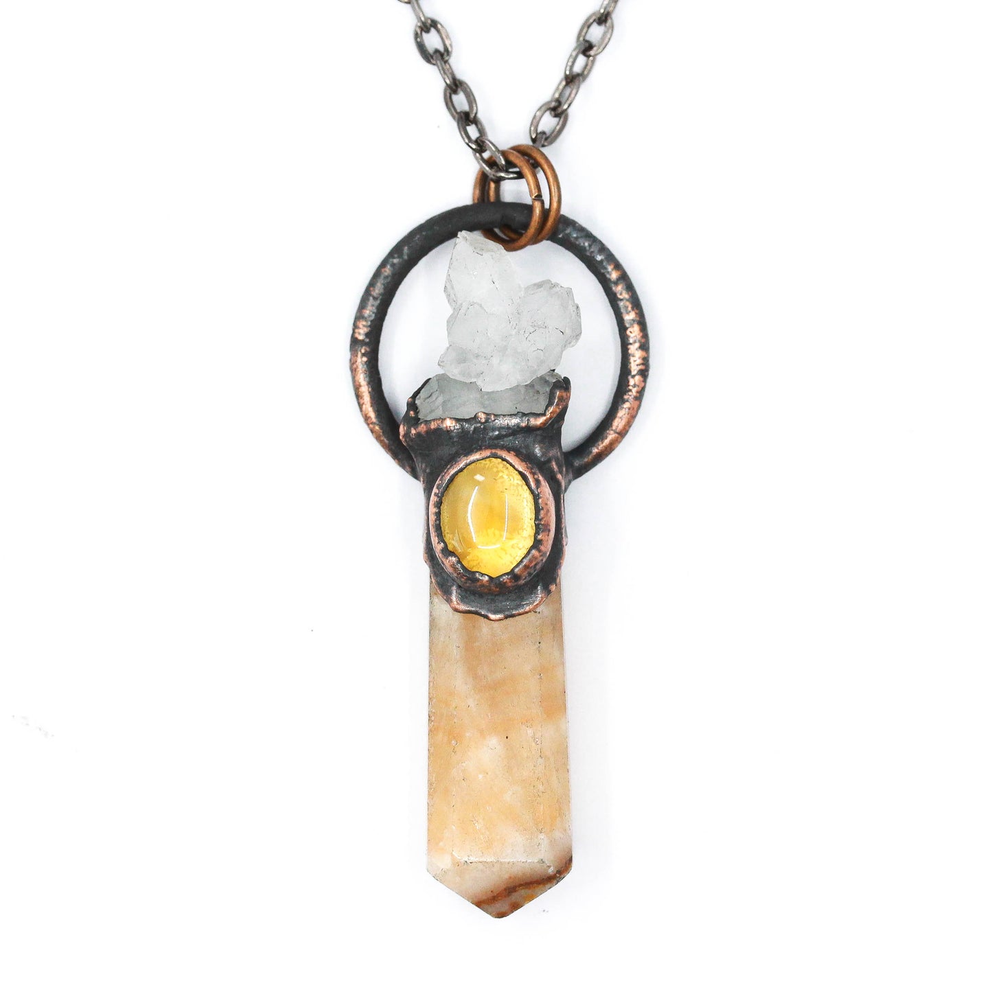 Orange Calcite, Quartz & Citrine Necklace