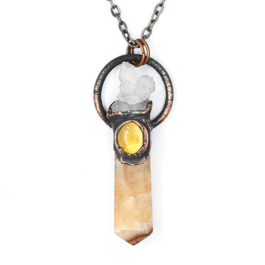 Orange Calcite, Quartz & Citrine Necklace