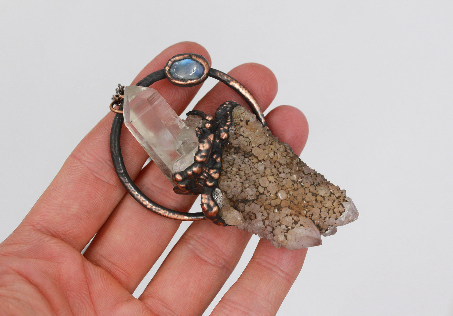 Spirit Quartz, Moonstone & Quartz Necklace
