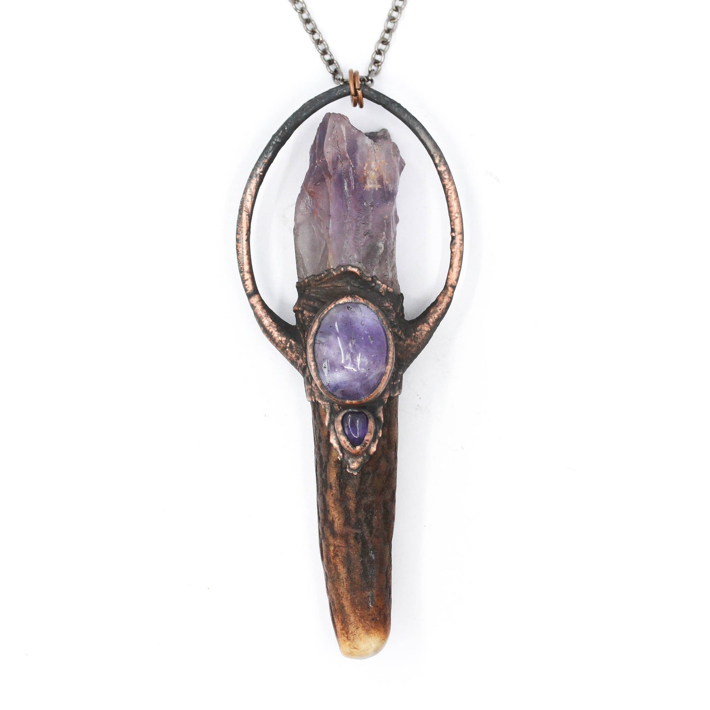 Deer Antler & Amethyst Necklace