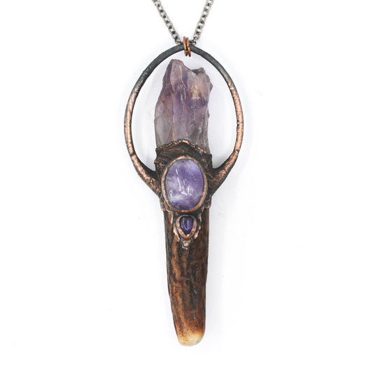 Deer Antler & Amethyst Necklace