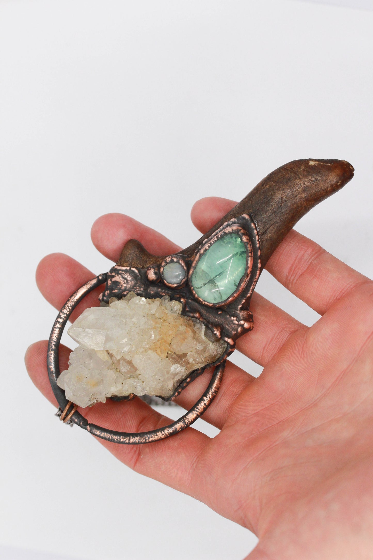 Deer Antler, Spirit Quartz & Fluorite Necklace