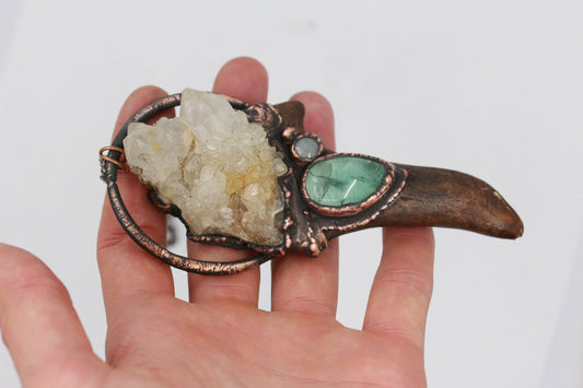Deer Antler, Spirit Quartz & Fluorite Necklace