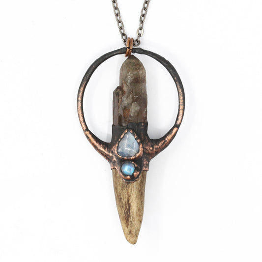 Deer Antler, Smoky Quartz & Moonstone Necklace