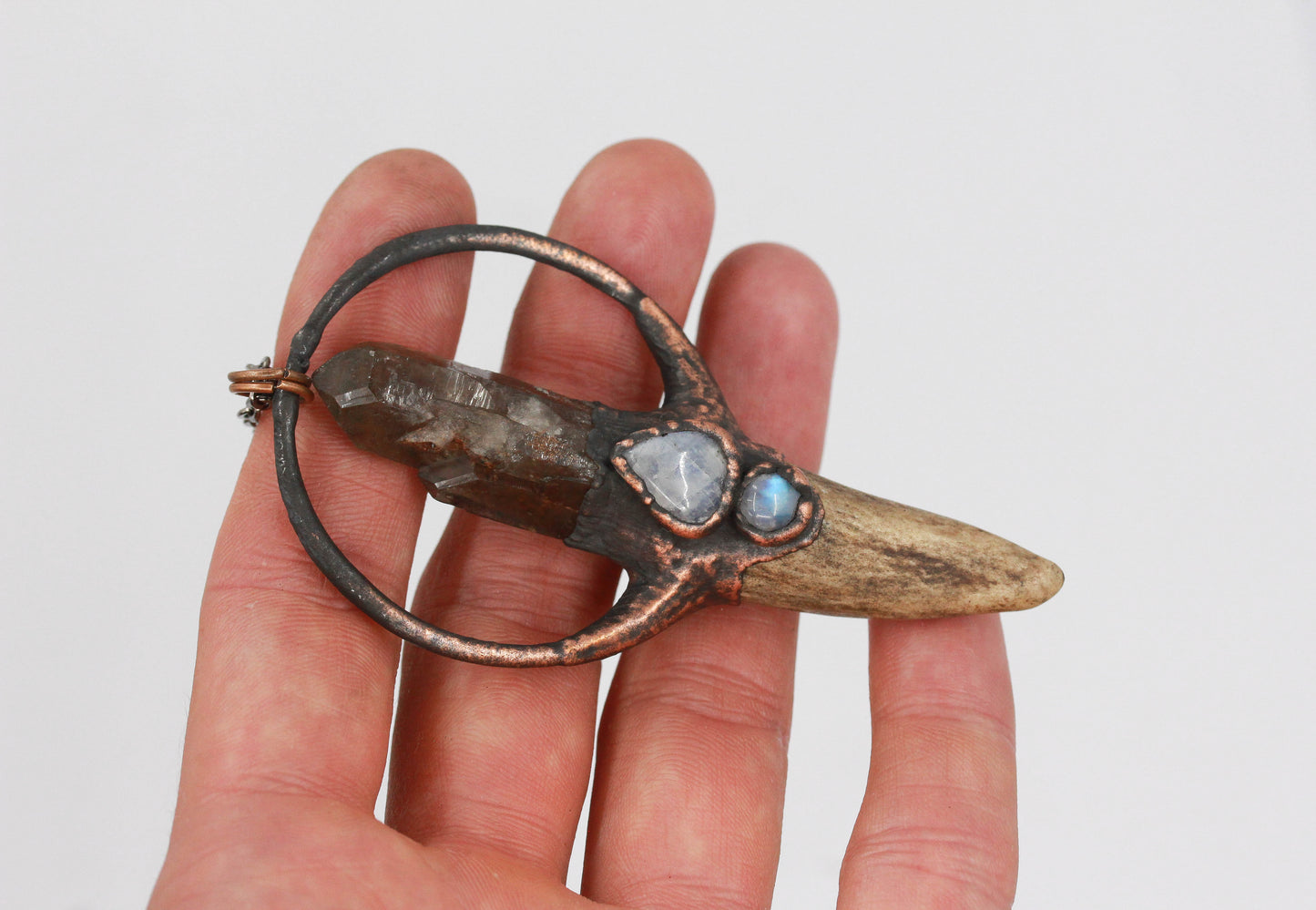 Deer Antler, Smoky Quartz & Moonstone Necklace