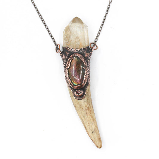 Deer Antler, Quartz & Labradorite Necklace