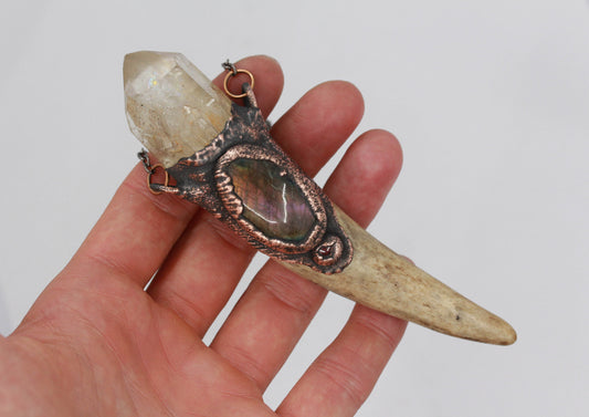 Deer Antler, Quartz & Labradorite Necklace
