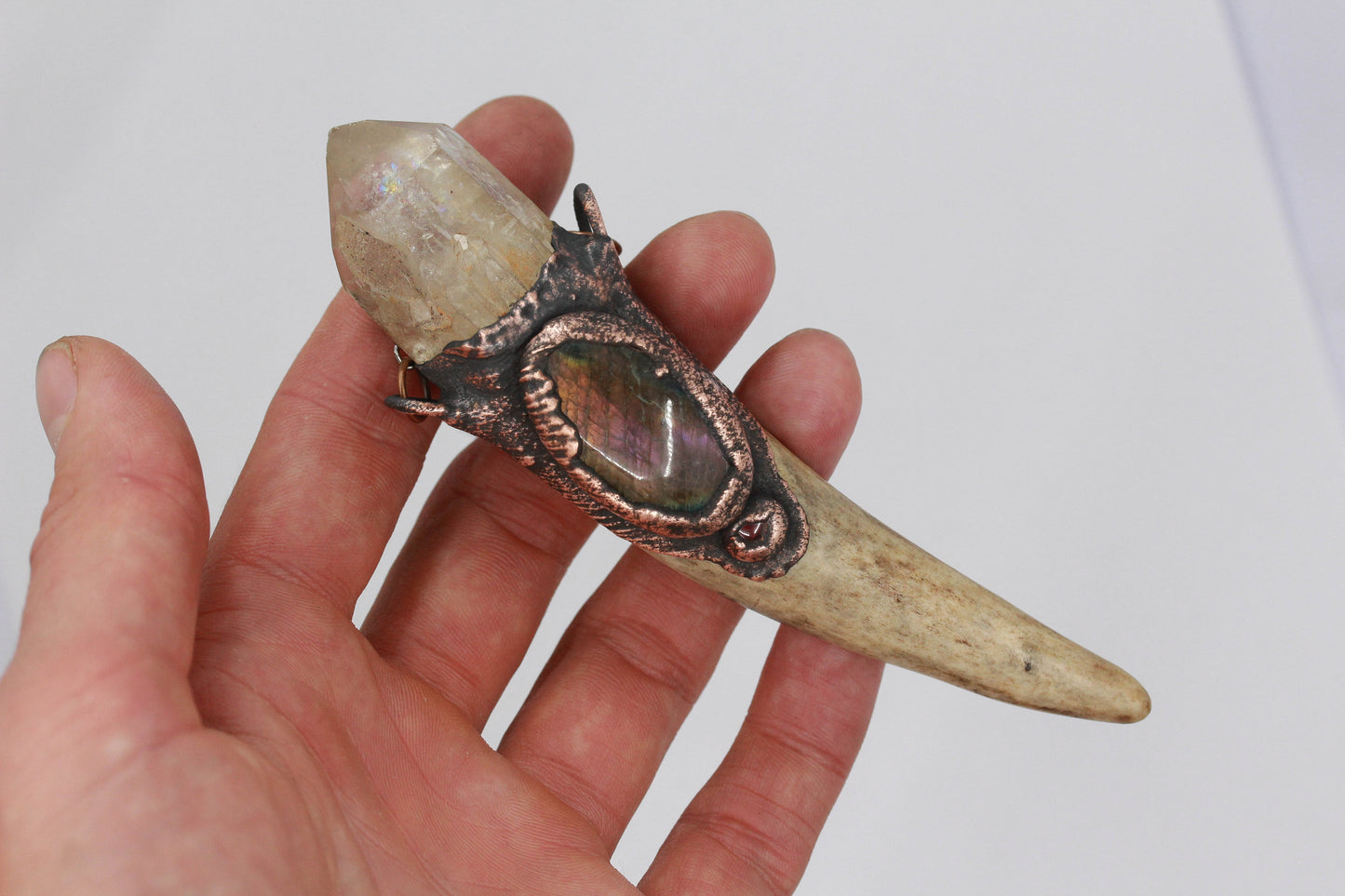 Deer Antler, Quartz & Labradorite Necklace