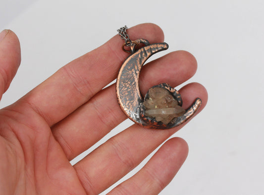 Crescent Moon & Smoky Quartz Cluster Necklace