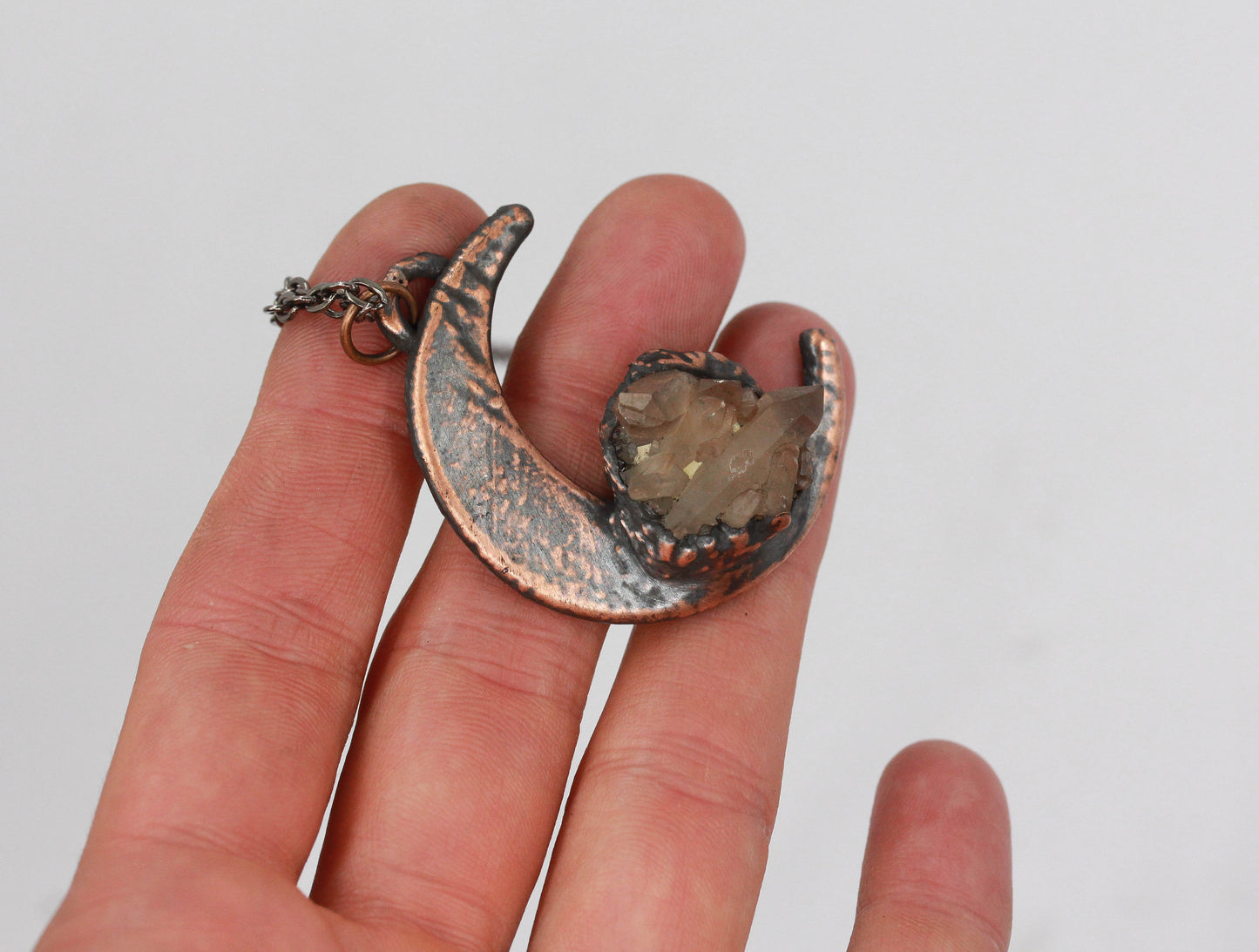 Crescent Moon & Smoky Quartz Cluster Necklace