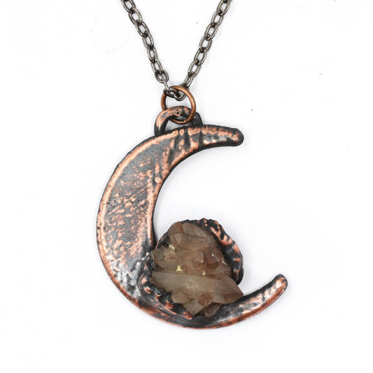 Crescent Moon & Smoky Quartz Cluster Necklace