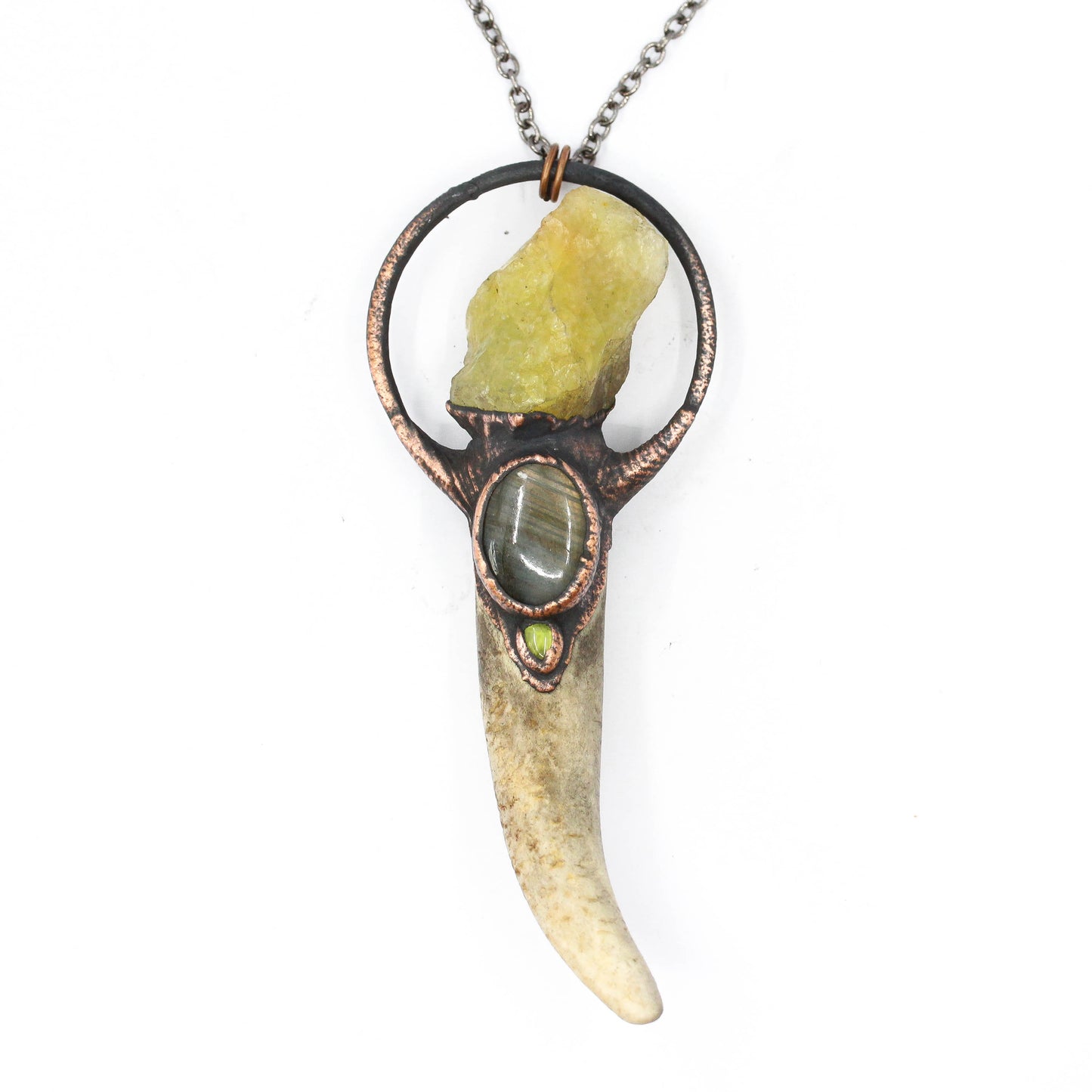 Deer Antler, Green Opal, Labradorite & Peridot Necklace