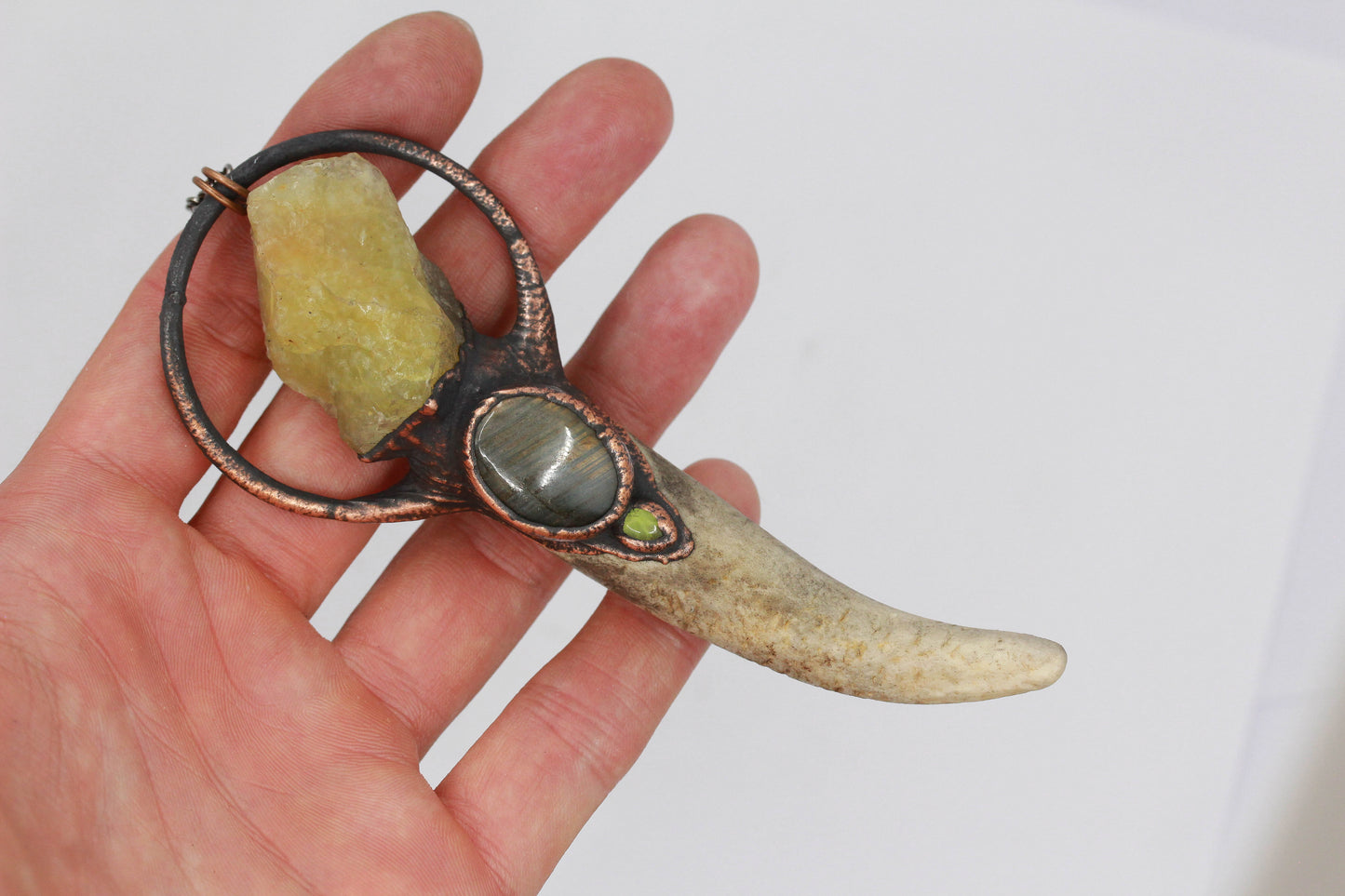 Deer Antler, Green Opal, Labradorite & Peridot Necklace