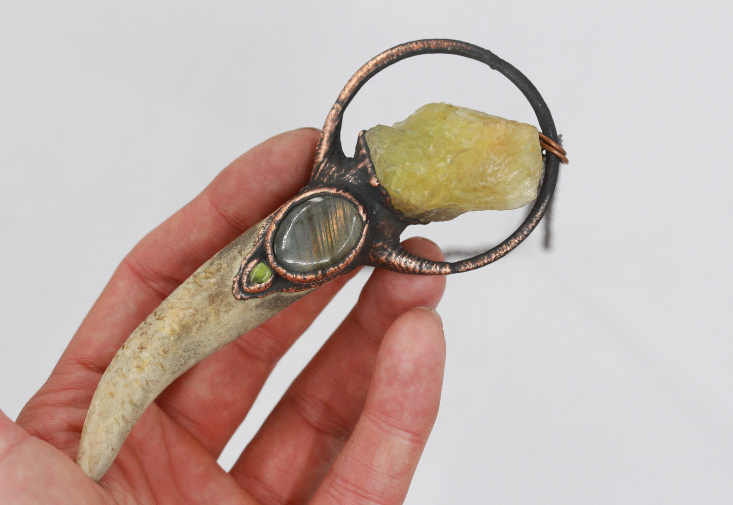 Deer Antler, Green Opal, Labradorite & Peridot Necklace