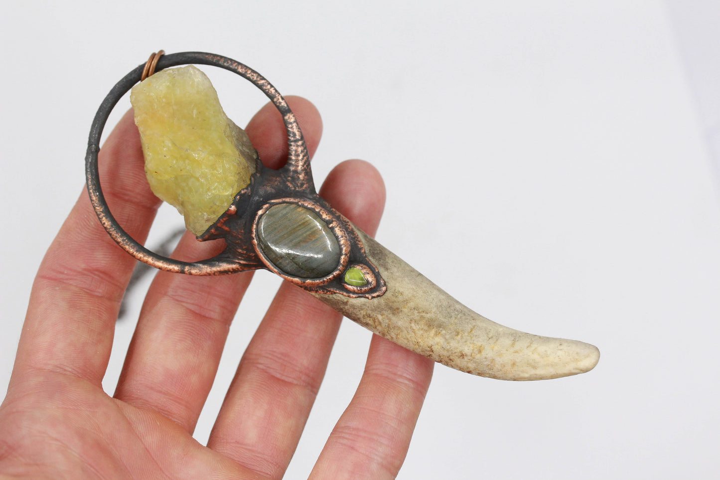 Deer Antler, Green Opal, Labradorite & Peridot Necklace