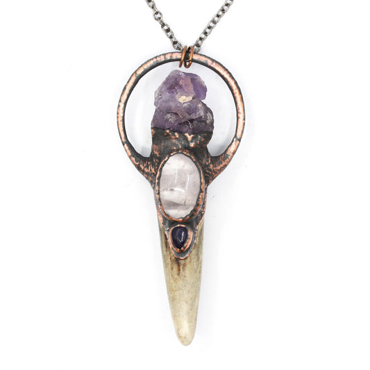 Deer Antler, Rose Quartz & Amethyst Necklace