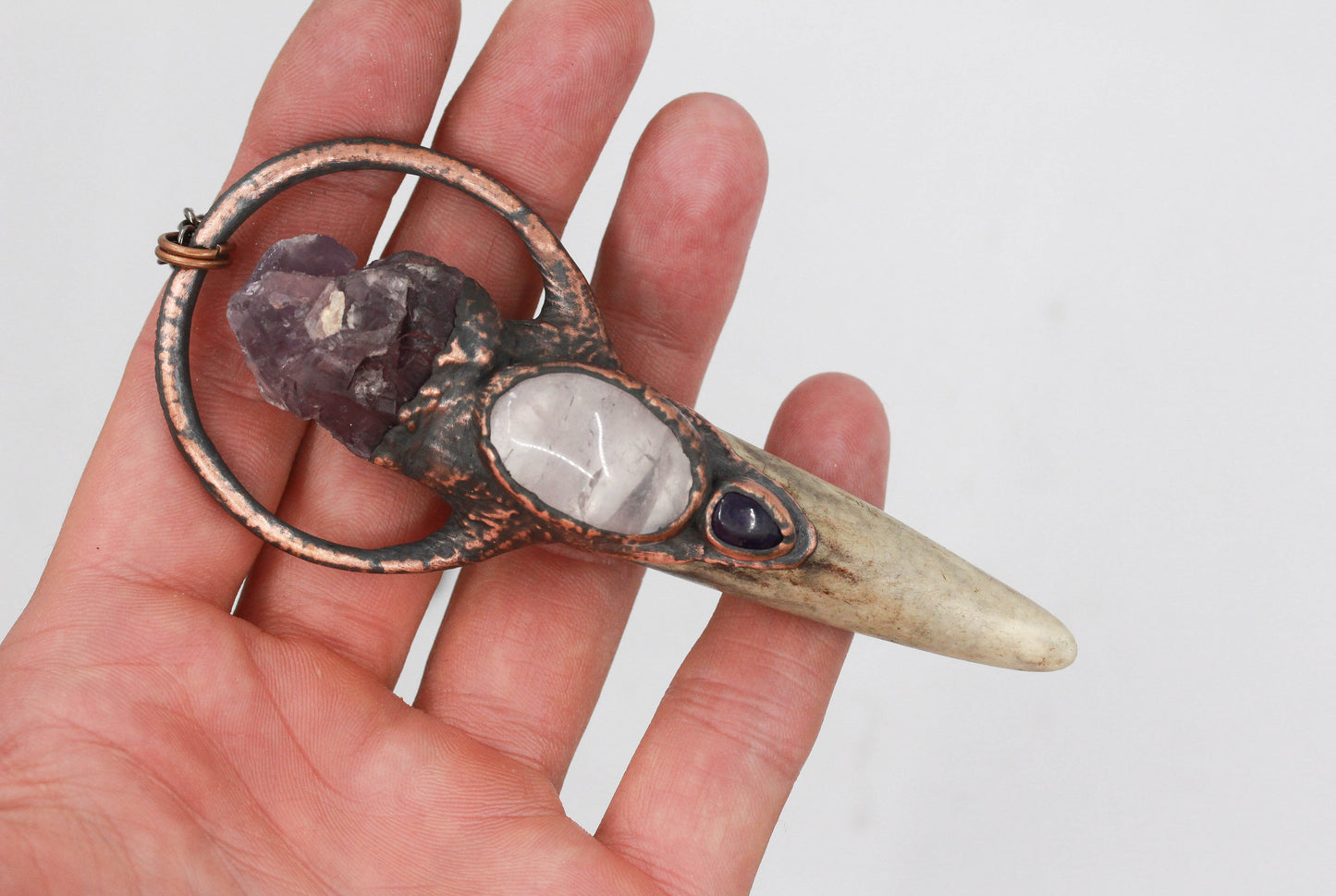 Deer Antler, Rose Quartz & Amethyst Necklace