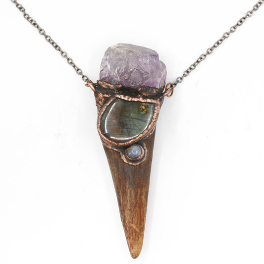 Large Deer Antler, Amethyst & Labradorite Necklace