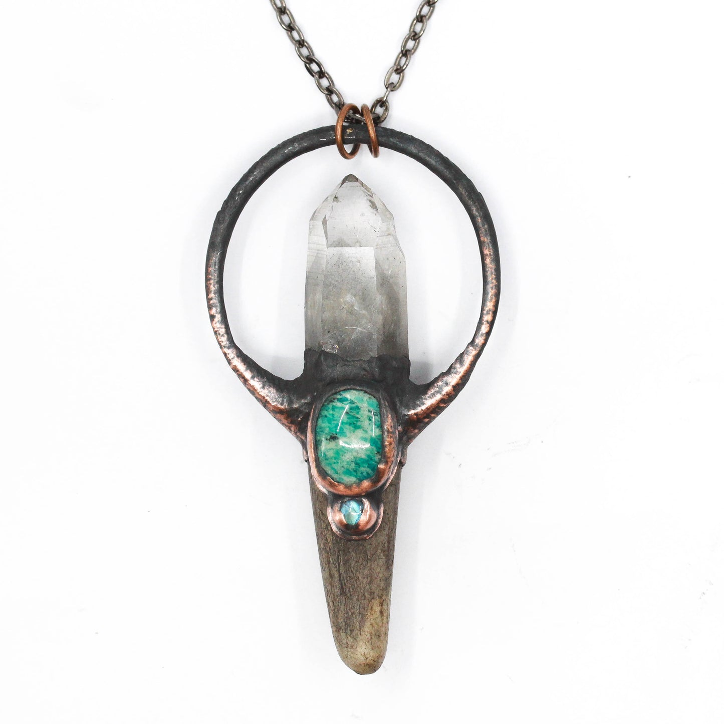 Deer Antler, Phantom Quartz & Amazonite Necklace