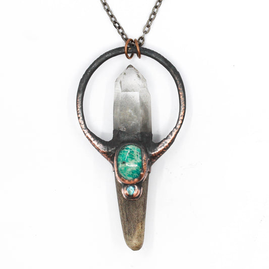 Deer Antler, Phantom Quartz & Amazonite Necklace