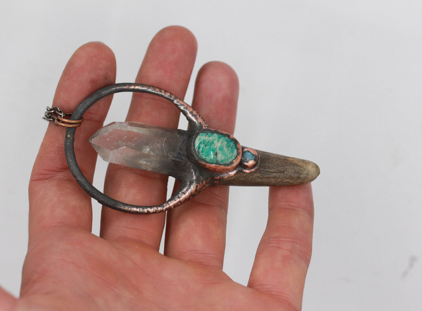 Deer Antler, Phantom Quartz & Amazonite Necklace