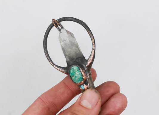 Deer Antler, Phantom Quartz & Amazonite Necklace