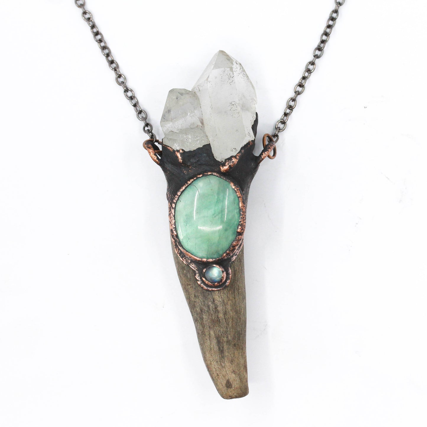 Deer Antler, Quartz & Fluorite Necklace